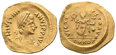 Giustiniano I (527-565), Tremisse in oro, Costantinopoli