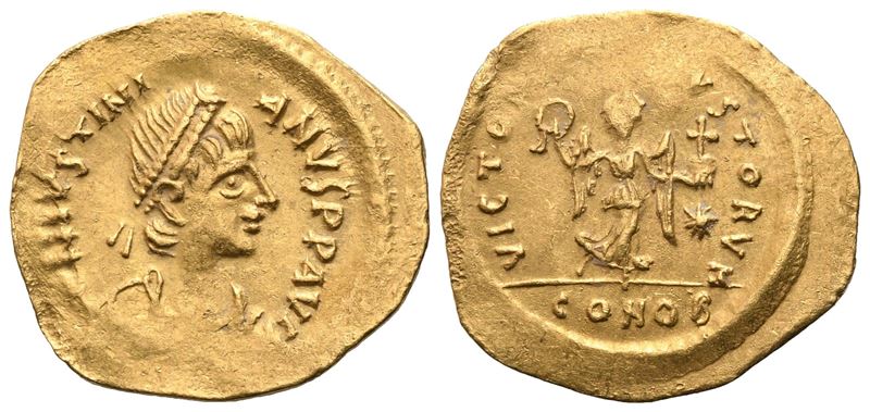 Giustiniano I (527-565), Tremisse in oro, Costantinopoli