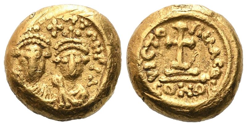 Eraclio e Costantino III, Solidus, zecca di Cartagine, c. 619-620