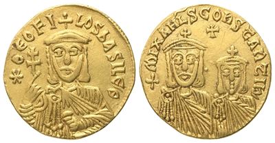 Teofilo (829–842), Solidus con Michele II e Costantino, Constantinopolis