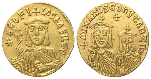 Theophilos (829-842), with Michael II and Constantine, Solidus, Constantinopolis; AV (4,27 g; 19 mm; 6 h)