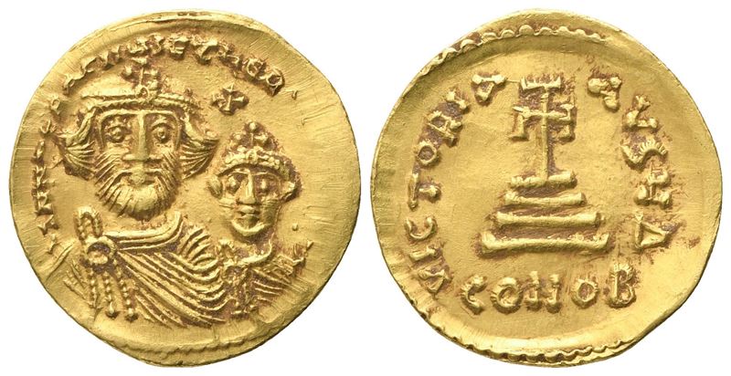 Heraclius (610–641) e Heraclius Constantine (figlio), Solidus (oro) — Constantinopolis