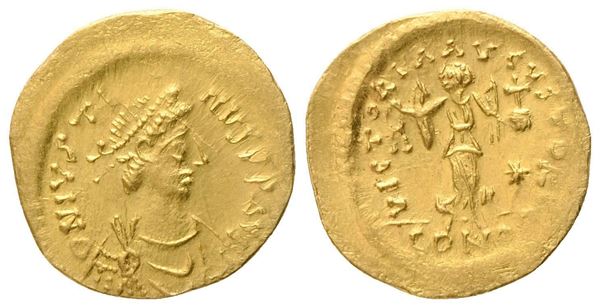 Justin II (565-578), Tremissis, Constantinopolis; AV (1,49 g; 14,7 mm; 6 h)