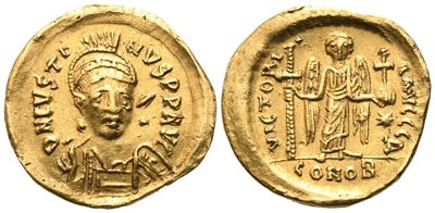 Giustiniano I (518-527), Solidus in oro, Constantinopoli, 522-527