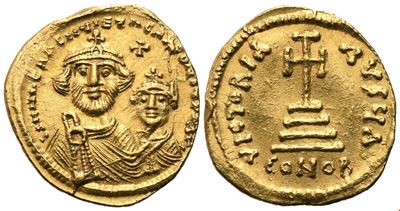 Heraclius e Heraclius Constantine, Solidus con busti affrontati e Vittoria, oro, Constantinople