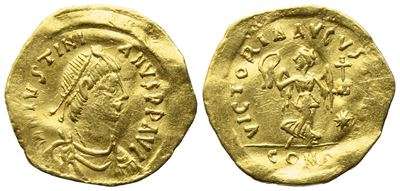 Justinian i (527-565), Tremissis, Constantinople; Av (1,38 G; 15,3 MM; 6 H)