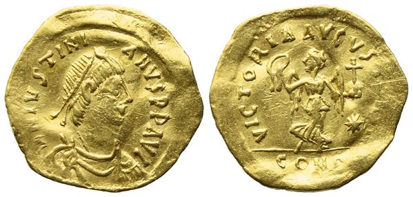 Justinian I (527-565), Tremissis, Constantinople; AV (1,38 g; 15,3 mm; 6 h)