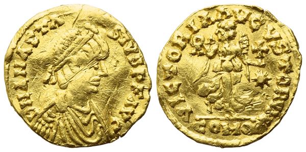 Theodoric (493-526) in the name of Anastasius I (491-518), Tremissis, Rome or Ravenna mint; AV (1,44 g; 13,8 mm; 6 h)