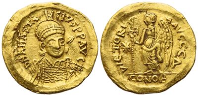 Anastasius i (491-518), Solidus, Constantinople Mint; Av (4,29 G; 19,8 MM; 6 H)