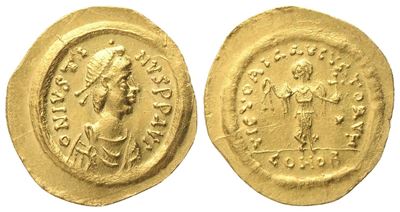 Justino I (518–527), Tremissis di Costantinopoli, AV