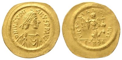 Justinian I (527–565), Tremissis di Costantinopoli