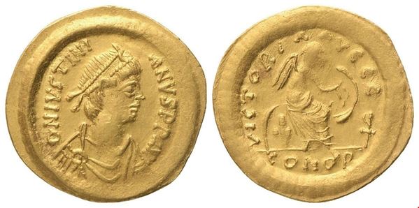 Justinian I (527-565), Semissis, Constantinopolis; AV (2,25 g; 18,2 mm; 6 h)