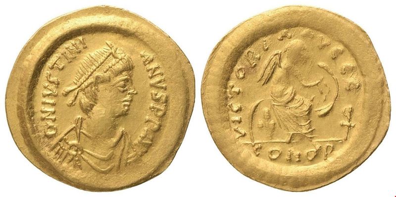 Giustiniano I (527–565), Semissis di Costantinopoli, AV