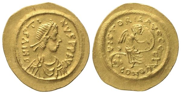 Justin II (565-578), Semissis, Constantinopolis; AV (2,21 g; 18,3 mm; 6 h)
