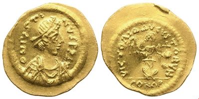 Giustiniano II (565-578), Tremissis di Costantinopoli