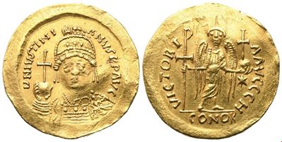 Giustiniano I (527-565), Solidus in oro, Roma