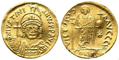Giustiniano I (527–565), Solidus in oro, Constantinople (3,40 g; 17,6 mm)