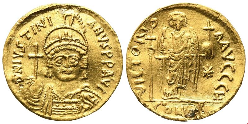Giustiniano I (527–565), Solidus in oro, Constantinople (3,40 g; 17,6 mm)