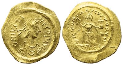 Justin II (565-578), Tremissis, Constantinople; Av (1,52 G; 15,4 MM; 6 H)