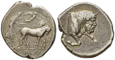 Sicily, Gela (C. 450-440 Bc), Tetradrachm; Ar (17,16 G; 29 MM)