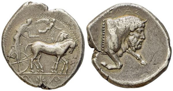 Sicily, Gela (c. 450-440 BC), Tetradrachm; AR (17,16 g; 29 mm)