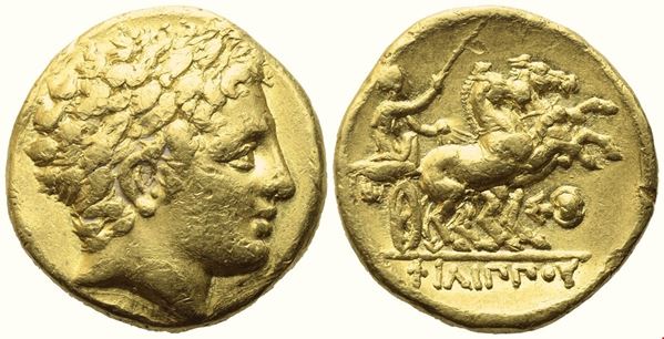 Kings of Macedon, Philip II (359-336 BC), Stater, Pella, Posthumous Issue (struck c. 323-315 BC); AV (8,56 g; 18,5 mm; 1 h)