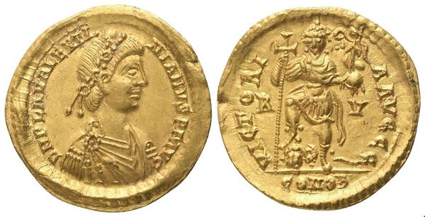 Valentinian III (425-455), Solidus, Ravenna, c. 430-455; AV (4,50 g; 21 mm; 1 h)