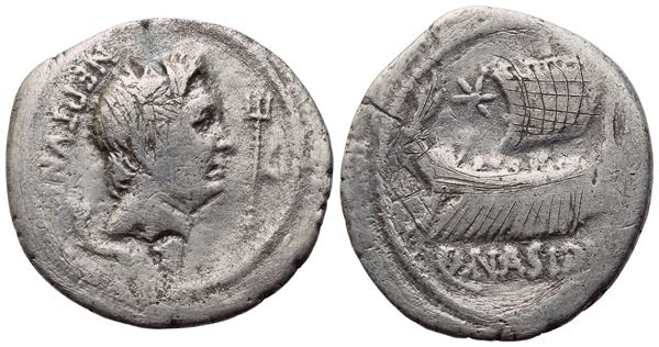 Sextus Pompey and Q. Nasidius, Denarius, Massalia, 42-38 BC; AR (2,95 g; 18,5 mm; 3 h)