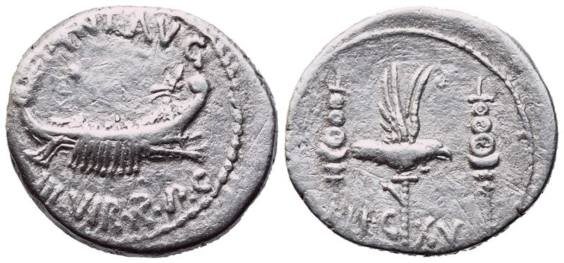 Mark Antony, Denarius, Military Mint Moving With Mark Antony (patrae?), 32-31 Bc; Ar (3,28 G; 18,...
