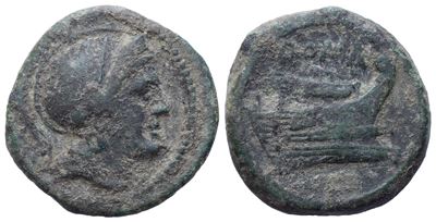 Anonimo, Quartuncia, Roma, c. 217-215 a.C.; Æ (2,81 g; 15,8 mm; 5 h)