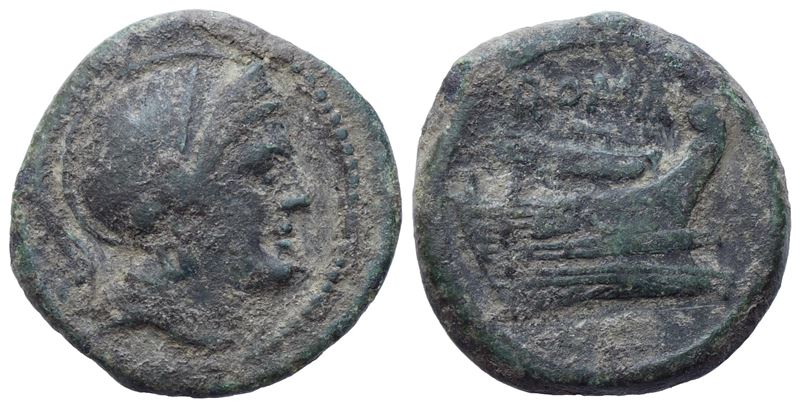 Anonimo, Quartuncia, Roma, c. 217-215 a.C.; Æ (2,81 g; 15,8 mm; 5 h)