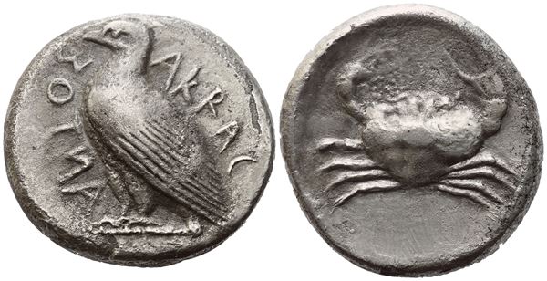 Sicily, Akragas, Tetradrachm, 471-430 BC; AR (17,24 g; 24,5 mm; 4 h) 