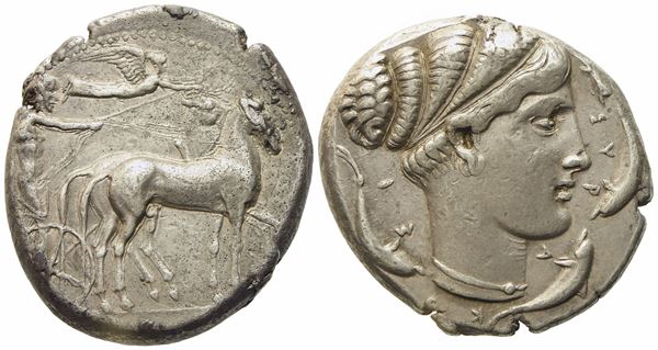 Sicily, Syracuse, Second Democracy (466-405 BC), Tetradrachm; AR (17,65 g; 27 mm)