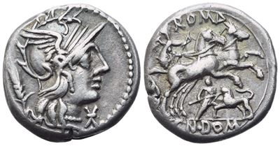 Cn. Domitius Ahenobarbus, Denarius, Rome, 128 Bc; Ar (3,89 G; 17,3 MM; 9 H)