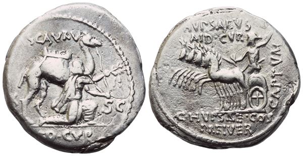 M. Aemilius Scaurus , Pub. Plautius Hypsaeus, Denarius, Rome, 58 BC; AR (3,37 g; 19,1 mm; 3 h)