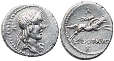 L. Calpurnius Piso Frugi, Denarius, Rome 90 Bc; Ar (4,10 G; 18,8 MM; 9 H)