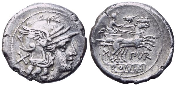 Furius Purpurio, Denarius, Rome, 169-158; AR (19,3 mm; 12 h)
