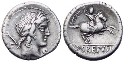P. Crepusius, Denarius, Rome, 82 Bc; Ar (3,77 G; 17,8 MM; 7 H)