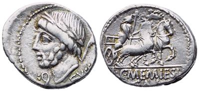 L. C. Memies Galeria, Denarius, Rome, 87 Bc; Ar (3,75 G; 18,6 MM; 10 H)