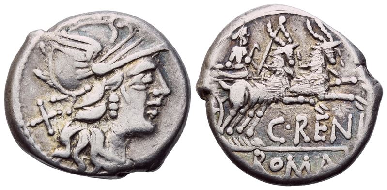 C. Renius, Denarius, Rome, 138 Bc; Ar (3,88 G; 17,2 MM; 4 H)