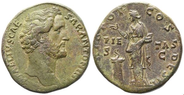 Antoninus Pius as Caesar, Sestertius struck under Hadrian, Rome, February 25th - July 10th 138; Æ (24,53 g; 29,5 mm; 11 h)