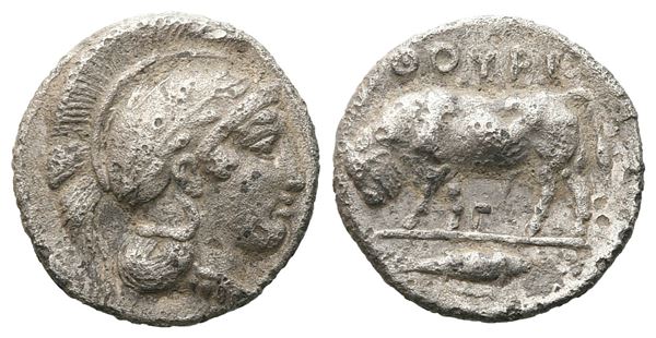 Southern Lucania, Thourioi, c. 443-400 BC. AR Triobol (12 mm, 1.18 g).  - Auction GREEK & ROMAN PROVINCIAL COINS AND NUMISMATIC LITERATURE Including a wide selection of Alexandrian Coins from the Dattari Collection - Bertolami Fine Art - Prague