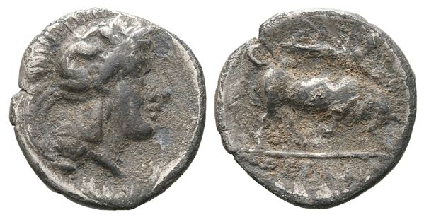 Southern Lucania, Thourioi, c. 300-280 BC. AR Triobol (12 mm, 0.98 g).  - Auction GREEK & ROMAN PROVINCIAL COINS AND NUMISMATIC LITERATURE Including a wide selection of Alexandrian Coins from the Dattari Collection - Bertolami Fine Art - Prague