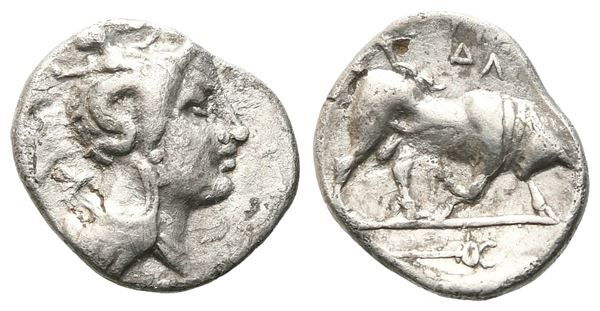 Southern, Lucania, Thourioi, c. 300-280 BC. AR Triobol (11 mm, 0.83 g).  - Auction GREEK & ROMAN PROVINCIAL COINS AND NUMISMATIC LITERATURE Including a wide selection of Alexandrian Coins from the Dattari Collection - Bertolami Fine Art - Prague