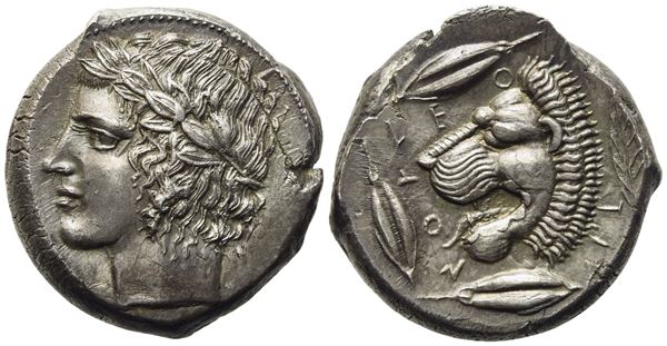 Sicily, Leontinoi (c. 430-425 BC), Tetradrachm; AR (17,40 g; 25 mm)