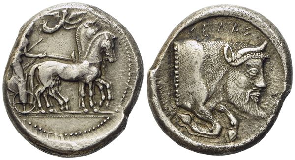 Sicily, Gela (c. 480/75-475/70 BC), Tetradrachm; AR (17,10 g; 26 mm)