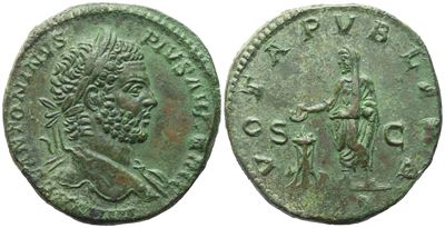 Caracalla, Sestertius (Roma, 210-213), Æ, con busto laureato e scena di sacrificio