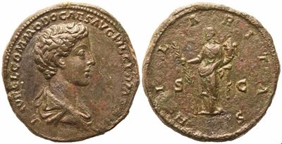 Commodus, Sestertius in bronzo con testa di Commodus come Cesare (Æ), Roma, 179 d.C.