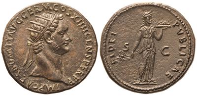 Domiziano (81–96 d.C.), Dupondio, Roma, 85 d.C., testa radiata con patina bruna e toni rossastri