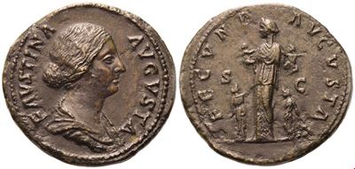 Faustina II, Sestertius con Fecunditas, colpito sotto Marco Aurelio e Lucio Vero, Roma, 161 d.C.
